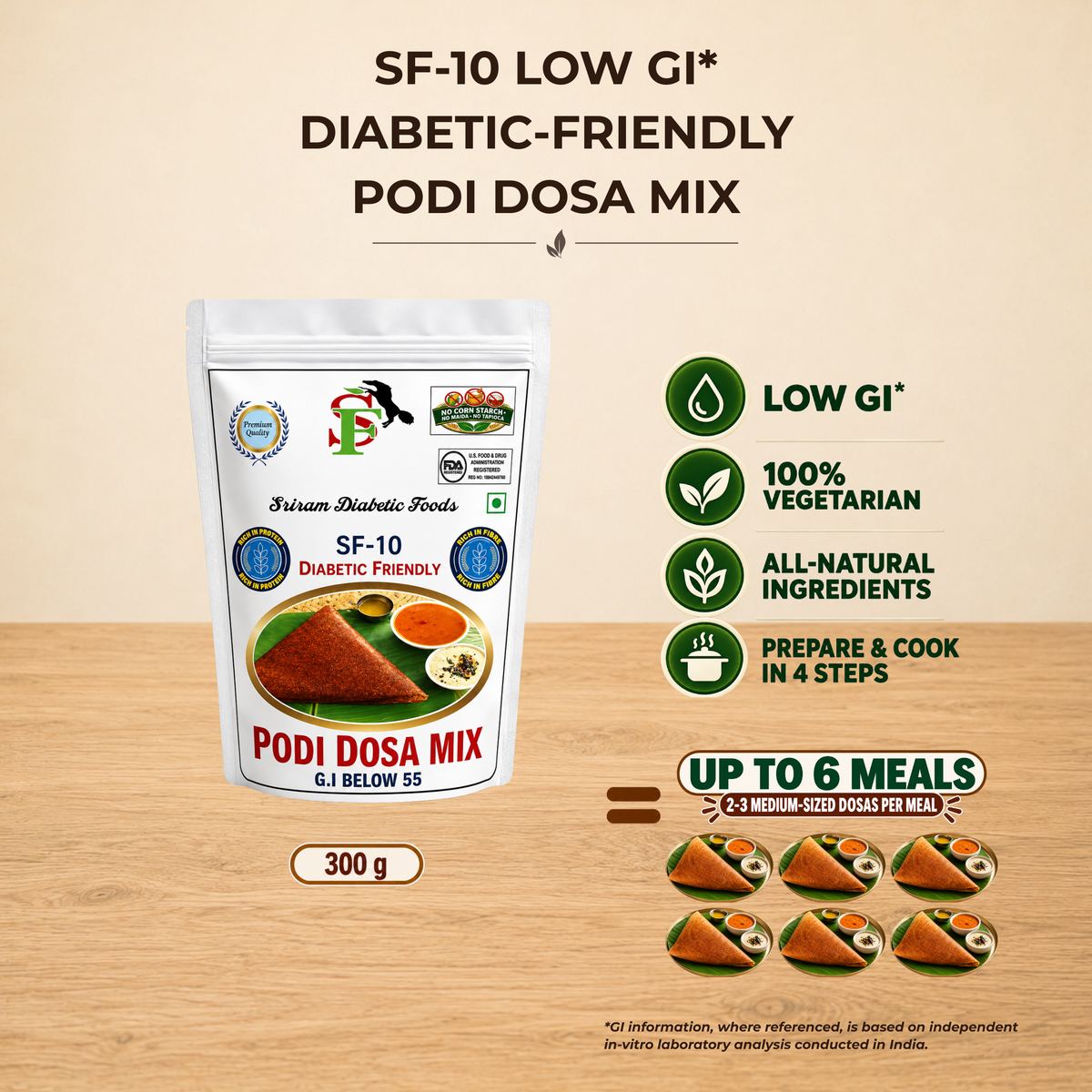 SF-10 Low GI* Diabetic-Friendly Podi Dosa