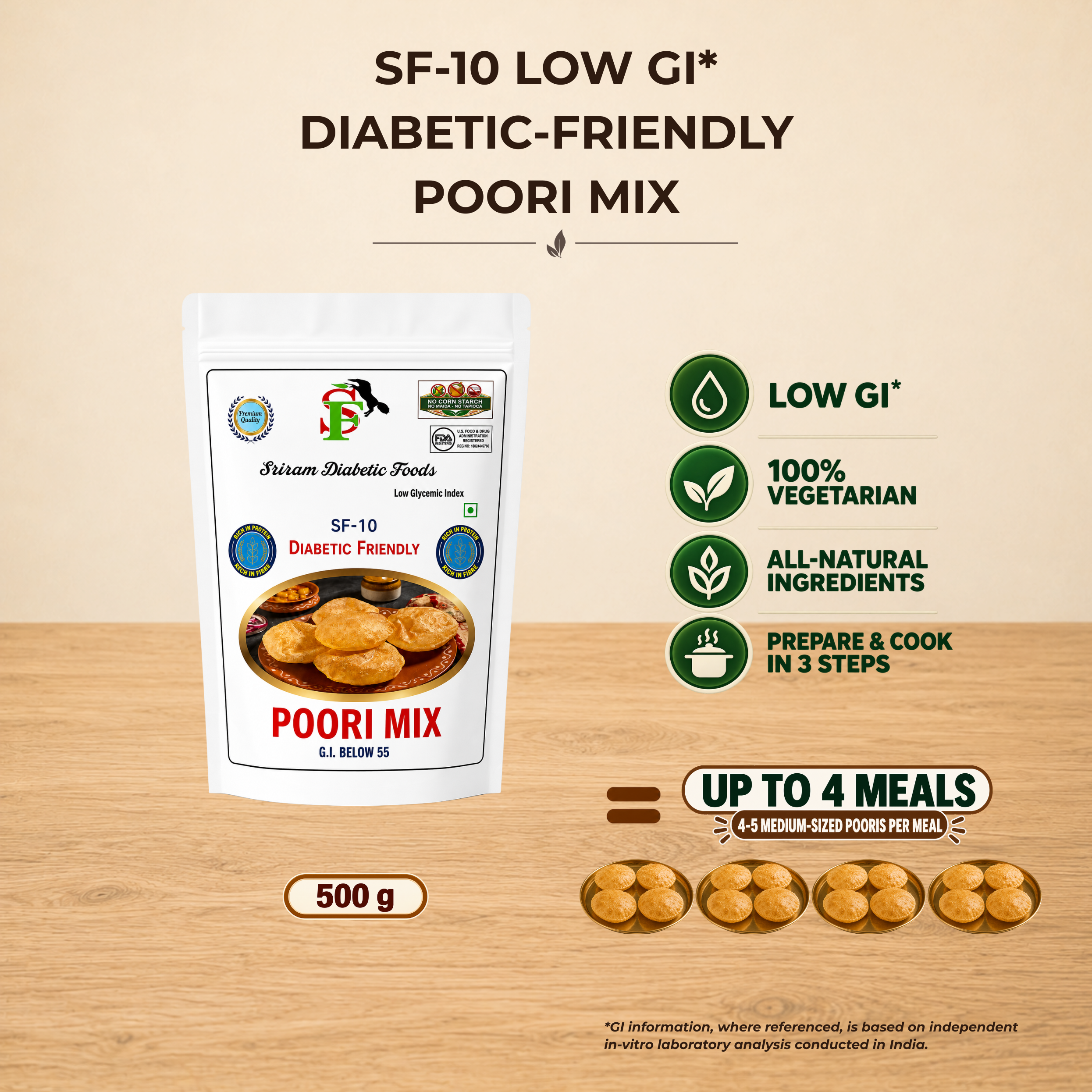 SF-10 Low GI* Diabetic-Friendly Poori Mix